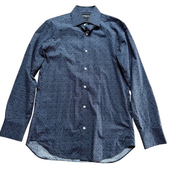 Bonobos Size 15/34 Mens Navy Printed Slim Fit Button-Down Shirt Stretch Preppy - Picture 1 of 13
